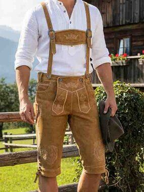 Mens Lederhosen Oktoberfest Costume Kniebundhosen Golden Brown Outfit